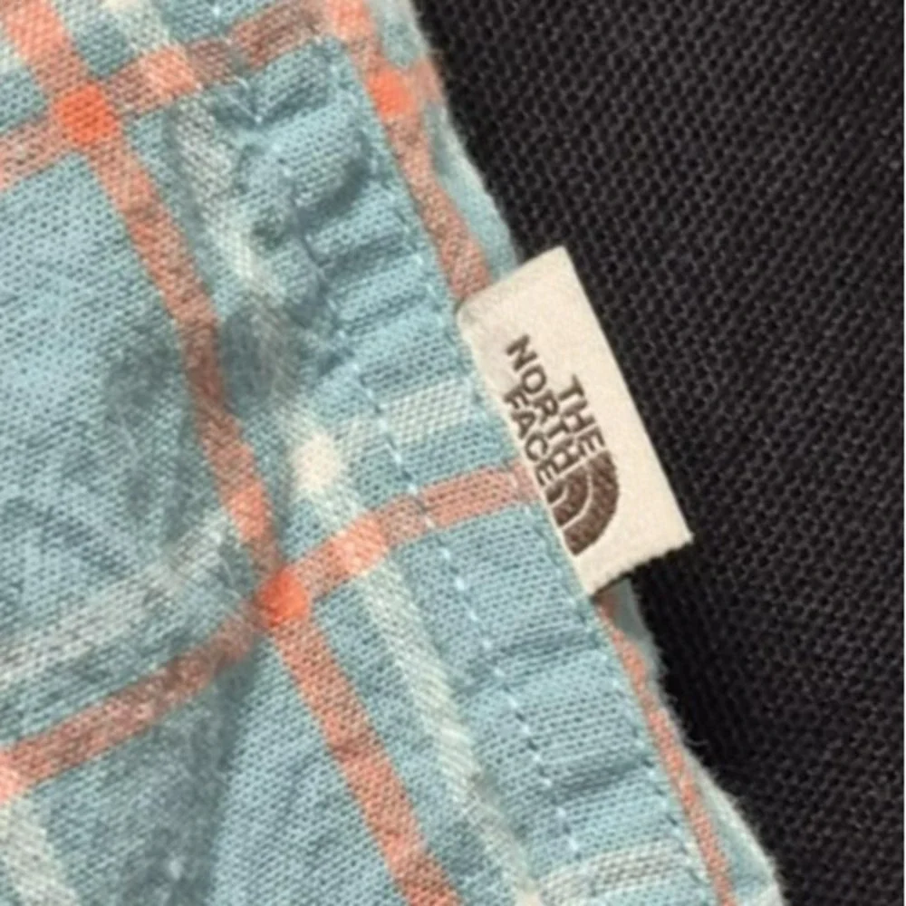 The North‎ Face men's blue/orange plaid short sleeve button down shirt sz. XL